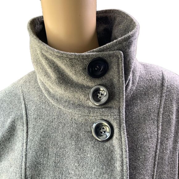 Ashley Stewart Gray Belted High Collar Button-Up Trench coat Size 1X - Picture 2 of 15